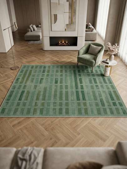 1 pieza Alfombra moderna y minimalista con diseño desgastado de rayas y cuadros multicolor, alfombra de felpa sintética suave para baño, cocina, entrada, pasillo, mesita de noche, sala de estar, dormitorio, apta para todo el año, lavable a máquina, 100% poliéster, decoración del hogar