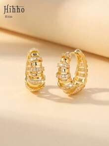 Hihho 1 Pair Layered Hoop Earrings, Fully Plated In Gold/Silver, European And American Luxury Style, Suitable For Daily, Dating, Party, Formal Events - Classic Hoop Earrings - View 4