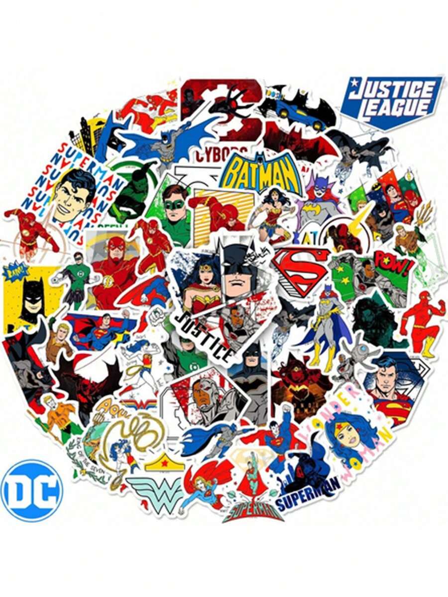 DOBBLE Bộ 50 miếng dán DC bằng PVC chống thấm nước, hình nhân vật Justice League hoạt hình, thích hợp dán lên sổ tay và nhật ký. - Nhiều màu - Xem 1