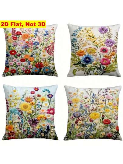 1/4 chiếc vỏ gối in hoa 2D phẳng không thêu - Trang trí nhà hiện đại, vỏ gối in hoa phẳng, hoàn hảo cho phòng khách, phòng ngủ, văn phòng, trang trí xe hơi - Vỏ gối phong cách đồng quê tự nhiên 4 mùa (Không bao gồm ruột gối)
