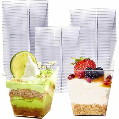 10/20/25/50/100pcs Transparent Square Dessert Cups, Mousse Cups, Appetizer Cups, Suitable For Cakes, Candies, Parties, Weddings, Catering