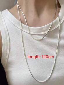 MECYLIFE 1pc Stainless Steel Personalized Extra Long Sweater Chain Necklace, Can Be Worn Double-Layered - 黃金 - 查看 3
