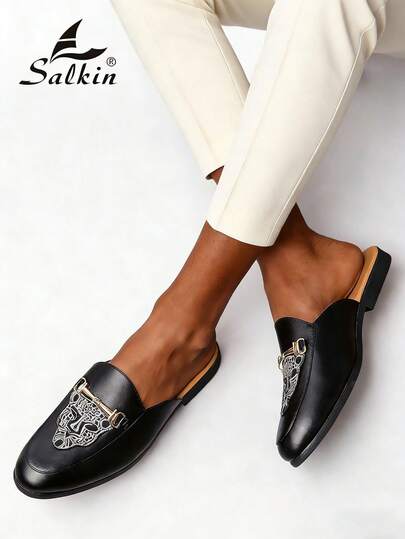 Salkin Dép lê nam thời trang mới, dép lười mềm mại thoáng khí, dép lịch lãm cho quý ông, giày nhà nam có hỗ trợ vòm chân, da mềm, đế cao su chống trượt, giày công sở trong nhà/ngoài trời, dép thoải mái, quà tặng ngày lễ cho bố/chồng/bạn trai, nên chọn size lớn hơn một size.
