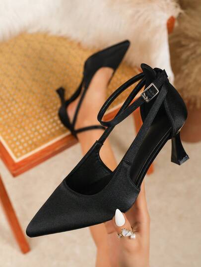 Plus Size Women's Fashion Pointed Toe Stiletto High Heel Pumps, Sexy Casual Party Work Shoes, Open Toe High Heels For Spring/Summer, Black