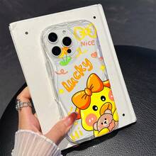 蝴蝶结时尚可爱卡通鸭子图案透明波浪软手机壳，兼容 17、17 Pro、17 Pro Max、17 Air、16、15、14、13、12、11 / S26、S25、24、23、22 Ultra、A52、A53、A54、A55、A56、07、A17等手机型号，防指纹、防震、防摔。 - 無色 - 查看 7