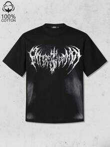 Tiny Spark Áo thun đen phong cách đường phố, họa tiết đồ họa đậm chất heavy metal. - màu đen - Xem 1