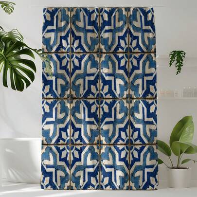 1件复古花卉印花浴帘，高品质家居装饰浴帘，现代百搭浴室配套浴帘，四季通用浴帘，带12个挂钩