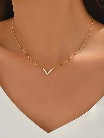 1 pieza Collar elegante y de moda con incrustaciones de circonita en forma de V, adecuado para uso diario, trabajo, boda y uso casual