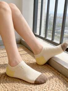 1 Pair New Arrival Women Summer Thin Boat Socks, Non-Slip Invisible Short Socks With Smiling Face Contrast Color, Cute - Multicolor - View 1