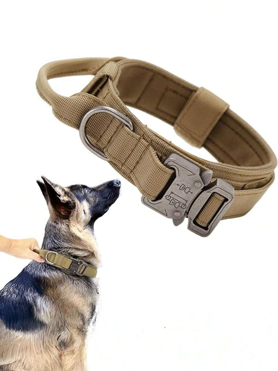 1 chiếc/bộ Vòng cổ huấn luyện chó Xqpetlihai, vòng cổ chó bằng nylon quân đội có thể điều chỉnh với tay cầm điều khiển và khóa kim loại bền chắc, phù hợp cho chó cỡ trung bình và lớn, vòng cổ huấn luyện bền bỉ. - Màu Khaki - Xem 1