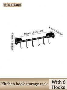 1pc Kitchen Wall Hanger Rack, Multifunctional Wallmount Hooks Without Drilling, Home Storage Organizer For Kitchenware Kitchen Items Kitchen Accessories Kitchen Tools - Black - View 15