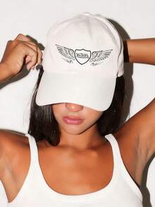1pcs VonDutch Winged Shield  Printed Baseball Cap, Classic Casual Retro Y2K Unisex Baseball Cap, Adjustable Size, Lightweight And Sun Protection, Suitable For Outdoor Sports, Daily Parties, And Vacations, - White - View 2