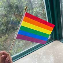 5 Packs Rainbow Pride Hand Held Flags, Size 14*21cm, Made Of Polyester Fiber, With Wooden Pole And Transparent PVC Suction Cup, Suitable For Office, Home, Car, Wall Decor, Party And Holiday Celebration - A - View 6