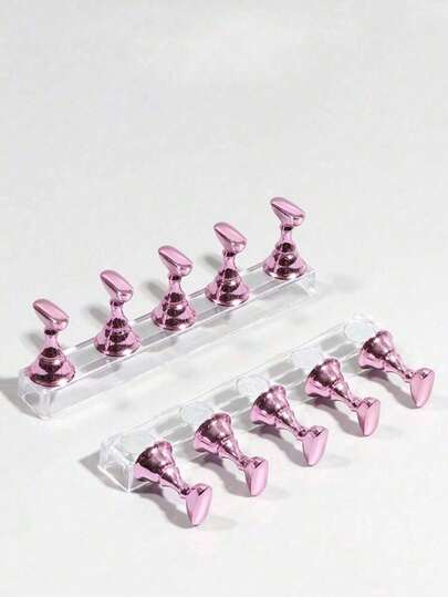 Set de 12 piezas Y2K, Soporte de oro rosa para arte de uñas, Soporte de exhibición de uñas postizas, Estante de almacenamiento, Soporte de entrenamiento de arte de uñas, 2 bases acrílicas, 10 soportes de práctica de arte de uñas, Decoraciones de arte de uñas, Accesorios de arte de uñas, Uñas, Adecuado para exhibición y práctica de arte de uñas, Suministros para salón de uñas principiante DIY en el hogar.