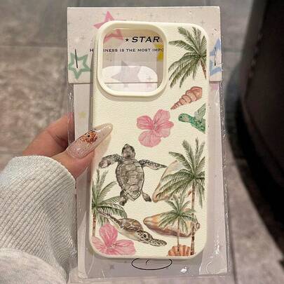 Ocean 1pc TPU Material Island Style Sea Turtle, Palm Tree, Shell & Flower Pattern Phone Case Compatible With Apple 17 Pro Max/17/16 Pro Max/15/13/12/11, S20 FE/A15/S24/A55, Note 11/12/13 Pro, Full Coverage Anti-Drop Soft Protective Phone Cover