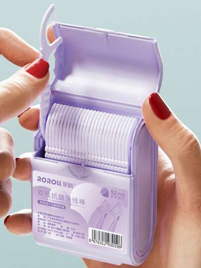 52 pièces Boîte à double couche Cure-dents à double brin menthe, Boîte de rangement jetable pour cure-dents et fil dentaire, Boîte de cure-dents portative pour la maison et les voyages, Ensemble de boîte de fil dentaire à double brin frais