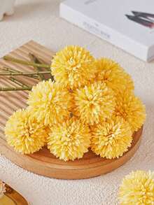 8/16pcs Artificial Chrysanthemum Ball Flowers Dandelion Hydrangea Arrangement Bouquet Present Friends Bridal Wedding Bouquet Decor Home Office Coffee House Party Wedding Decoration - 黃色 - 查看 2