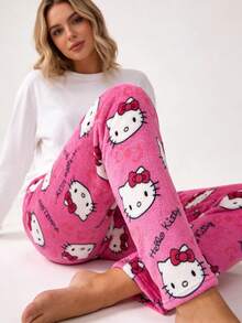 SANRIO 1件官方授权可爱毛绒睡裤，中等厚度，适合春、秋、冬三季穿着，柔软舒适，老少皆宜，是睡眠或休息的理想之选，也是节日、生日、开学季、圣诞节的完美礼物。 - 玫紅色 - 查看 6