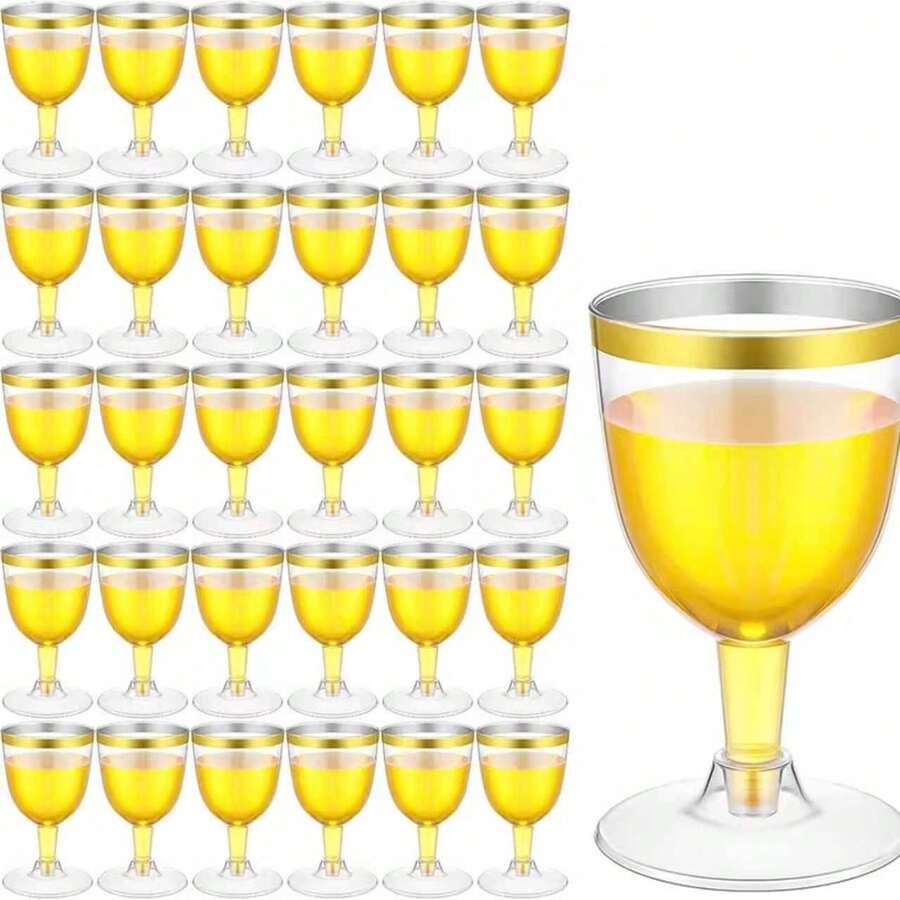1/2/4/10/25/30/50/60只装金边高脚酒杯，5盎司透明葡萄酒杯，金边设计，不易碎，可叠放，可拆卸，适用于婚礼、派对、庆典和家庭聚会等多种场合。 - 無色 - 查看 1