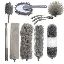 Bộ chổi lau bụi microfiber 9 trong 1 với cán kéo dài 30cm, có thể uốn cong và giặt được, thích hợp để vệ sinh quạt trần, khe hở, đồ nội thất và ô tô. - Chổi phủi bụi đa năng màu xám - Xem 13