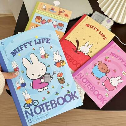  Bộ 1 cuốn sổ Miffy, cỡ B5, hình chú thỏ hoạt hình dễ thương, sổ tay Miffy Kawaii dùng cho trường học, văn phòng và làm nhật ký, hoàn hảo cho đồ dùng học tập, quà tặng sinh nhật và quà Giáng sinh, phù hợp cho người hâm mộ Miffy.