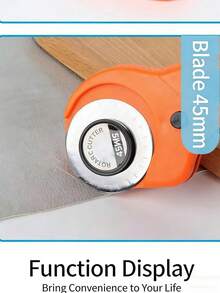 1支45毫米人体工学橙色旋转切割刀，带可更换刀片和安全锁，高品质不锈钢刀片 - 适用于缝纫、手工制作、皮革、布料、毛毡、纸张切割，耐用ABS/金属机身 - A-橘色 - 查看 5