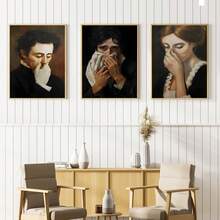 Bộ 3 tranh canvas chủ đề Học viện Bóng tối vui nhộn cho phòng tắm, bộ tranh chân dung phong cách retro, trang trí phòng đẹp mắt, có thể chọn khung, trang trí tường, tác phẩm nghệ thuật kỳ ảo cho phòng tắm/phòng khách/phòng ngủ/văn phòng/ký túc xá, quà tặng cho người yêu nghệ thuật. - 3 cái - Xem 7