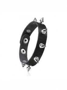 Juego de 1/4 pulseras de estilo punk de cuero con remaches, brazalete gótico con púas de los 80 para hombres y mujeres, accesorio de estilo rock - Negro - Ver 7