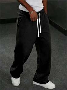 Casual Sports Long Pants, Loose Straight Leg Fit, Drape Effect, Suitable For Home And Outdoor Activities, Can Be Given As Couple Gift, Equipped With Drawstring Waistband, Easy To Adjust, Available In Multiple Colors - Black - View 6