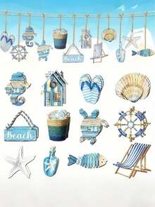 12pcs Wooden Marine-Themed Hanging Decorations, Summer Ocean Animal Decorations, Ocean Fish Ornament, Summer Decor, Home Decor, Nautical Theme Party - Multicolor - View 7