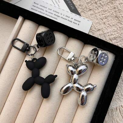 2pcs Dice Balloon Dog Pendant, Acrylic Accessory, Durable Keychain With Lobster Clasp, Decorative Birthday Gift, Suitable For Bags And Car Keys