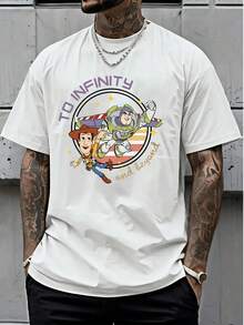 Disney License T Shirts, Disney Toy Story Men's White T-Shirt With Woody And Buzz Lightyear Graphic Print, "To Infinity And Beyond" Quote, Streetwear Style Loose Fit Tee, Casual Short Sleeve Top For Men, Couple Matching Outfit Idea,Men Clothes,Summer Clothes,White Shirt,Father's Day Clothing,Vintage T Shirts,Graphic T Shirts,100 Percent Cotton,Graphic Tee,Graphic Tees,Funny Graphic Tees,Graphic T, Gifts For Family And Friends - 白色 - 查看 1