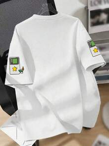 Vintage Robot & Game Controller Print Round Neck Short Sleeve T-Shirt For Teenage Boys, New Summer & Autumn Kids Clothing - White - View 3