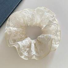 1pc Women's French Beige Intricate Lace Hollow Flower Scrunchie, Niche Design, Elegant & Versatile Hair Accessory For Daily Use Holiday Accessories Ponytail Holders Hair Elastics Hair Rubber Bands Hair Rope - Beige - View 4