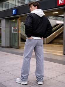 Men's Oversized Wide Leg Balloon Jeans Without Elastane - 淺灰色 - 查看 4