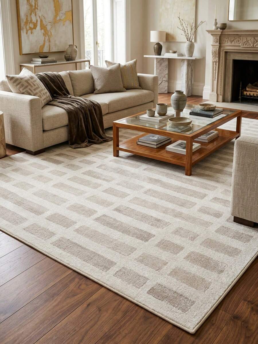 1pc Modern Vintage Geometric Colorful Striped Plush Area Rug/Carpet/Bath Mat/Door Mat/Runner, Soft Faux Wool, Suitable For Bathroom, Kitchen, Entryway, Hallway, Bedside, Living Room, Bedroom, All Season Machine Washable Home Decor - Multicolor - View 1
