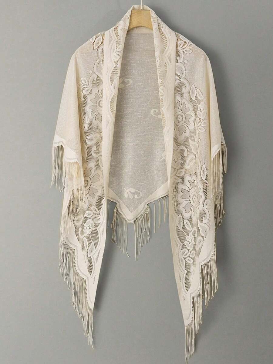 1pc Women Beach Accessories Lace Shawl Hollow With Long Tassel Triangular Scarf For Bridesmaid Wedding Party Beach Travel Date Accessories Women Valentine's Day Valentines - Nhiều màu - Xem 1