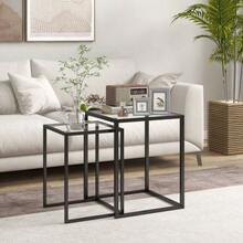 Set Of 2 Stackable Side Tables/Coffee Tables With Steel Legs, Modern Design For Living Room, Black - Black - View 3
