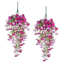 6pcs/4pcs/1pc Artificial Silk Violet & Eucalyptus Leaf Hanging Floral Decor, UV-Resistant Lifelike Daisy Vine, Suitable For Planters, Balcony, Porch, Garden - Multicolor - View 6