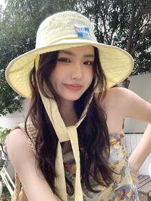 1 chiếc mũ tai bèo vành gập mới mùa xuân/hè, mũ tai bèo vành rộng buộc dây đa năng dành cho nữ, thích hợp cho kỳ nghỉ. - A - Xem 2