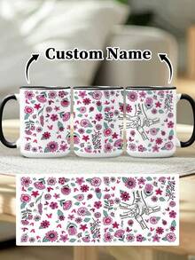 1pc 11oz/15oz Custom Mother's Day Name Mug, Personalized Coffee Cup With Printed Name. The Wrap-Around Pattern On The Mug Can Be Customized With Up To 8 Children Holding Their Mother's Hand. This Mother-Themed Mug With Floral Elements Is An Ideal Gift For Mom And A Unique, Thoughtful Present - 款式3 - 查看 13