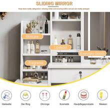 Stylish Dressing Table Set / Dressing Table With Mirror And Lighting / Modern MDF Vanity Table / Including Soft Stool, 4 Drawers / Suitable For Bedrooms And Dressing Rooms, White, W85/H130/D36cm. - White - View 9