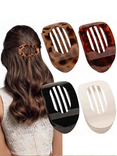 4pcs/1pc Women's Large Glossy, Matte Black, White, Khaki, Red Lightweight Plastic Hair Clips, Fashionable Versatile High-End Elegant Simple Solid Color Hair Claws, Suitable For Daily Outings, Casual, Party, Beach, Commuting, Vacation, Ponytail, Bun Hairstyles, Secure Styling, Meet Various Styling Needs For Commuting, Dates, Weddings, Etc.