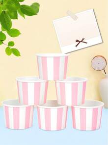 6pcs/20pcs/40pcs Light Pink Treat Snack Cups Pink Striped Paper Ice Cream Cups Snack Dessert Bowls For Hot Cold Soup Birthday Wedding Bridal Shower Babe Shower Wedding Christmas Festival Event Party Supplies Decorations - 粉紅白 - 查看 2
