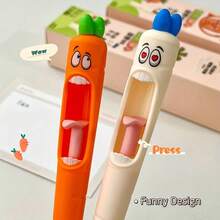 Random Style Screaming Carrot Pens, Funny Screaming Carrot Shaped Ballpoint Pens For Diary Writing, Creative Campus Drawing Tools, Learning Stationery, Push-Button Carrot Shaped Tongue Out Ballpoint Pen 0.5mm Office Supplies - A - View 3