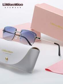 LiMiaoMiao Kacamata Hitam Fashion Unisex Persegi Panjang Tanpa Bingkai, Perlindungan UV400, Cocok untuk Pakaian Liburan dan Hari Raya, Dilengkapi Kotak dan Kain Pembersih, Dapat Digunakan sebagai Hadiah Liburan - MultiWarna - View 10