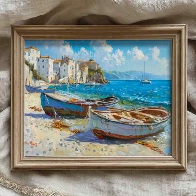 1pc Modern Seaside Landscape Oil Painting, Ship Sailing Art Wall Decoration Poster, Suitable For Living Room Bedroom, Ocean Coastal Home Decoration, Suitable For Home Decor, Room Decor, Bedroom Decor, Living Room Decoration, Bathroom Decor, Wall Decor, Optional Wall Art With Frame