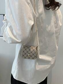 1件装女士时尚通勤撞色单肩包，便携多功能迷你奢华斜挎零钱包，适合约会、外出、购物，女士钱包迷你钱包小钱包可爱零钱包旅行必备夏季格纹 - 卡其色 - 查看 4