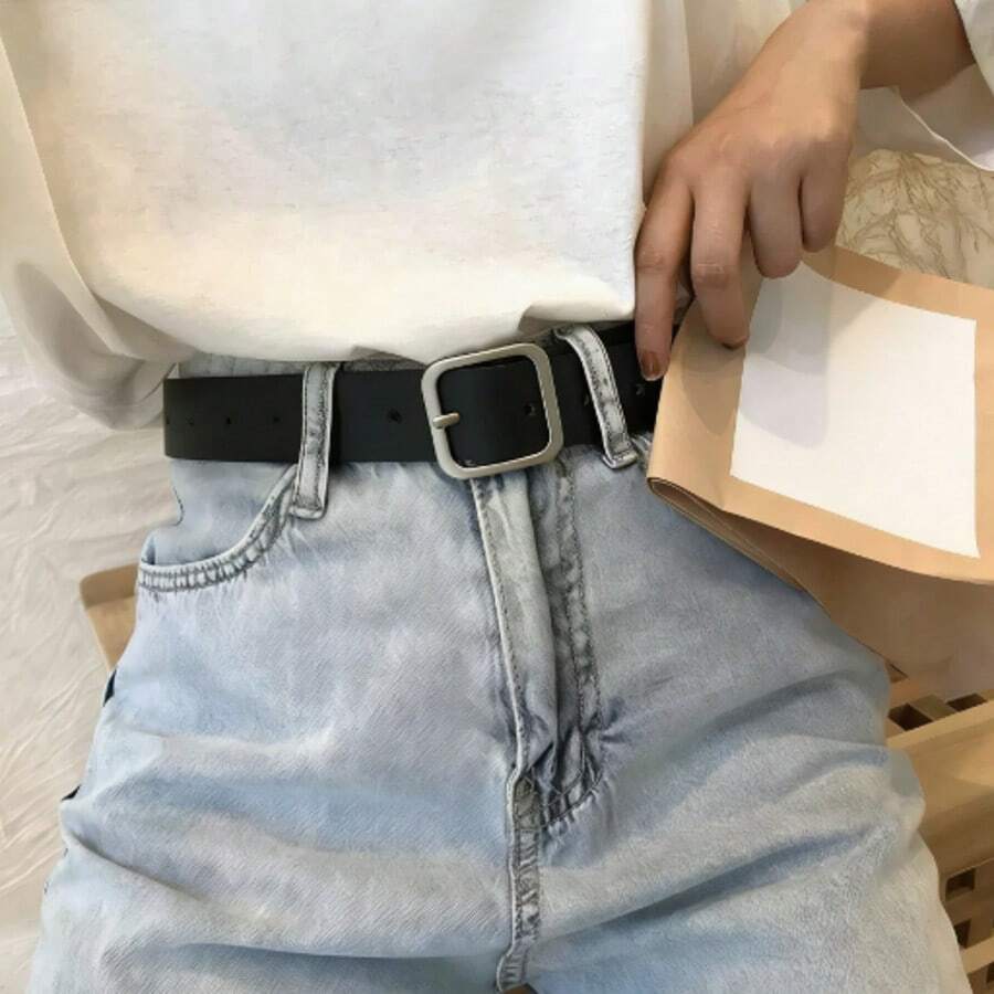 1 chiếc thắt lưng nam đa năng với khóa cài hình chữ Nhật màu đen súng - màu đen - Xem 1