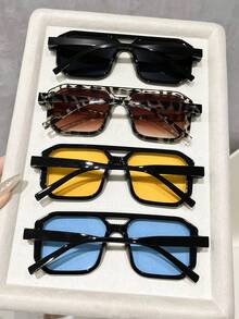 4pcs Women Classic Double Beam Colorful Elegant Intellectuality Ins Style Exquisite Popular Design Fashion Eyeglasses Combination For Street Snap Musical Festival Tropical Beach Vacay Fashion Accessories Suitable For All Face Shapes - Multicolor - View 2
